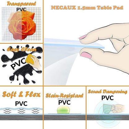 NECAUX Custom Multisize 1.5mm Thick Clear PVC Table Cover Protector - 19 x 48 Inch Rectangular Plastic Table Cover Desk Pad Mat for Office & Computer Desk/Sofa Table