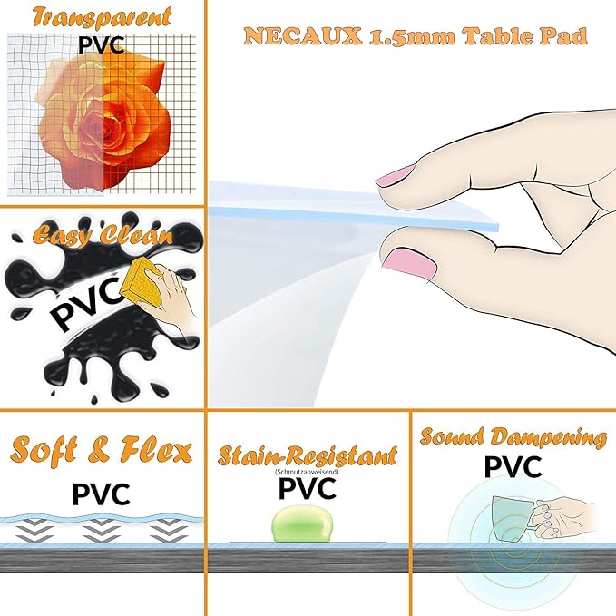 NECAUX Custom Multisize 1.5mm Thick Frosted PVC Table Cover Protector - 19 x 36 Inch Rectangular Plastic Table Cover Desk Pad Mat for Office & Computer Desk