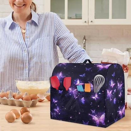 Generic Purple Butterfly Mixer Cover, Kitchen Stand Mixer Cover, Dust Protection, Washable, Waterproof, Drawstring Closure, 17x10.8 inches