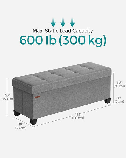 SONGMICS Storage Ottoman Bench, Foldable Foot Rest with Legs, 15 x 43 x 15.7 Inches, End of Bed Bench, Storage Chest, Load up to 660 lb, for Living Room, Bedroom, Entryway, Dove Gray ULSF018G02