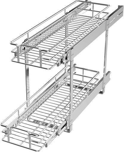 LOVMOR 2 Tier 5½" W x 21½" D, Individual Pull Organizer Kitchen Cabinet Storage Sliding Shelves