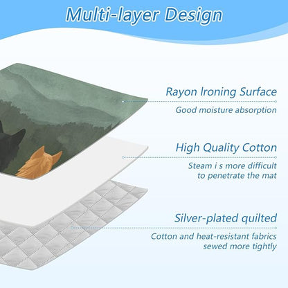 Ironing Mat Portable Ironing Pad Ironing Blanket for Table Top Heat Resistance Double-Side Using Travel Large 47.2 x 27.6 Inch Foldable Lightweight Cute Wolves Back and Green Mountain