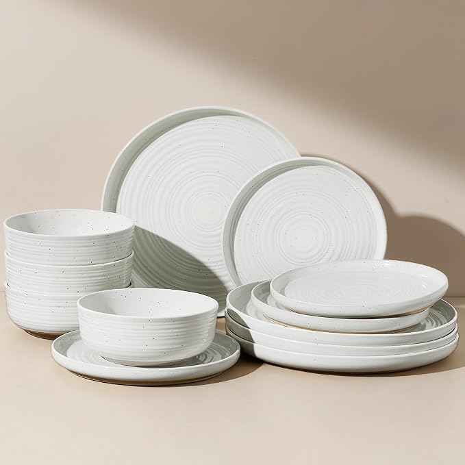 Stoneware Dinnerware Sets for 4, Plates and Bowls, Chip & Scratch Resistant