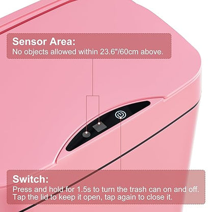 2 Pack 2.7 Gal Bathroom Trash Can with Lid, Automatic Trash Can Small Smart Garbage Can Touchless, Slim Motion Sensor Waterproof Plastic Trash Bins for Bedroom Office Kitchen Toilet Pink
