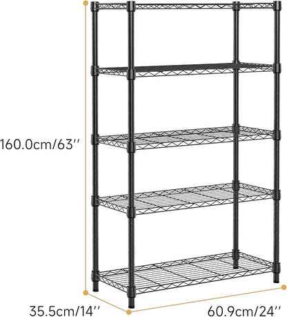 1250 lbs Storage Shelving Utility Shelving Unit 5-Tier Utility Shelving Unit Steel Organizer Wire Rack for Home,Kitchen,Office (13.7" D x 23.6" W x 62.4" H)