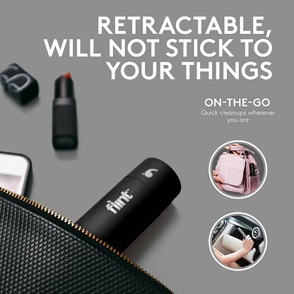 Flint Classic Black Retractable Mini Lint Roller with 90 Extra Sticky Sheets, Small and Portable Lint Roller, Ideal Pet Hair Remover, Travel Lint Rollers for pet Hair Extra Sticky