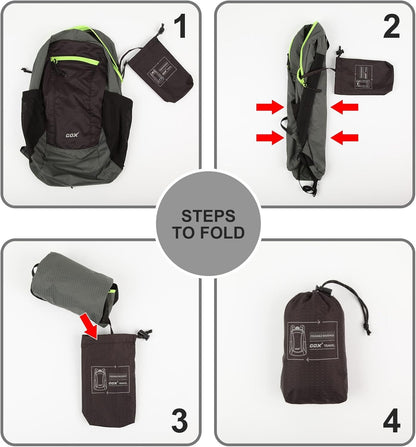 GOX Foldable 20l Backpack For Travel Lightweight Hiking Packable Daypack for Men Travel Camping Outdoor Bag Women (Black)