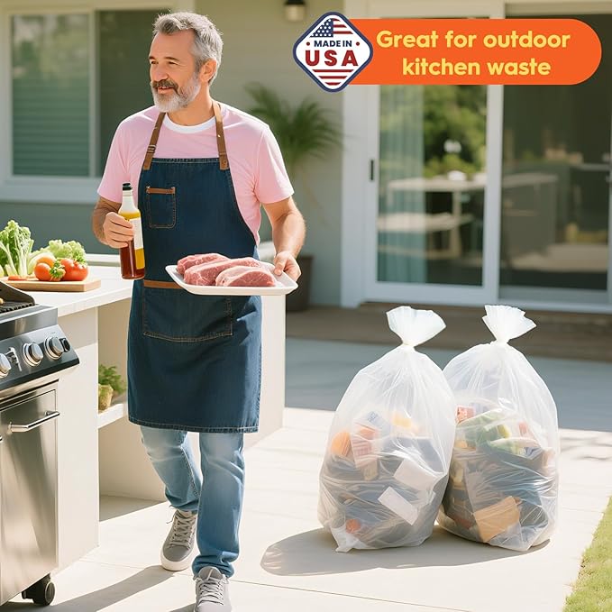 DELXO 30-33 Gallon Trash Bags, 250 Count Heavy Duty Large Clear Garbage Bags, Thick Durable and Puncture-Resistant Plastic Bags for Kitchens, Yards & Offices, Made in USA