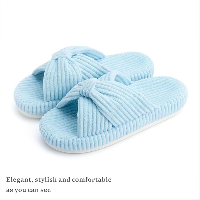 Chantomoo Slippers for Women Memory Foam House Bedroom Corduroy Bow Crossbands Slide Slipper Shoes Comfy Trendy Gift Slippers