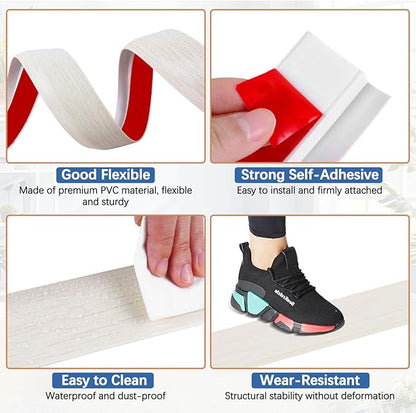 Vinyl Door Threshold Flooring Transition Strip Self Adhesive Carpet Edging Strip for Laminate Doorway Edge Threshold from 3/5" to 4/5" (Beige Wood Grain, 6.6 Ft)