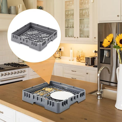 Commercial Dishwasher Tray Rack Polypropylene Full Size Flatware Rack for Bowls Plates Knives Forks Cups, Gray
