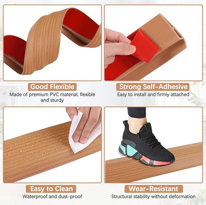 Vinyl Door Threshold Flooring Transition Strip Self Adhesive Carpet Edging Strip for Laminate Doorway Edge Threshold from 3/5" to 4/5" (Yellow Wood Grain, 3.3 Ft)