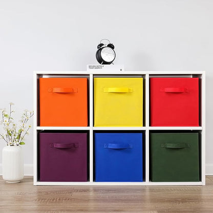 Stero Fabric Storage Bins 6 Pack Fun Colored Durable Storage Cubes with Handles Foldable Cube Baskets for Home, Kids Room, Closet and Toys Organization Multi Colors-2