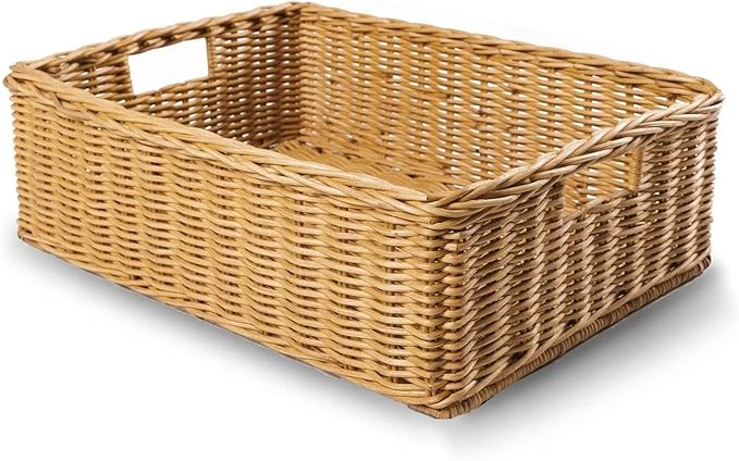 The Basket Lady Under The Bed/Basic Wicker Storage Basket, Medium, 20 in L x 14.5 in W x 6 in H, Sandstone