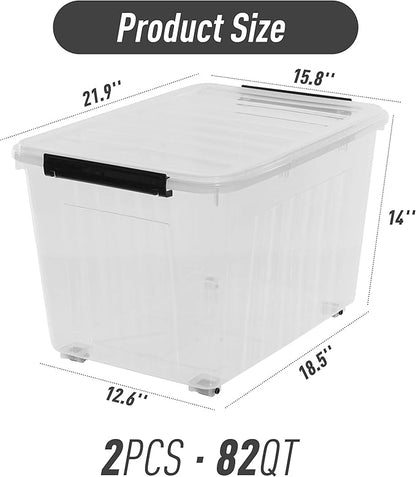 Citylife 82 QT Clear Plastic Storage Bins with Lids Stackable and Nestable Storage Boxes with Lids Large Plastic Storage Containers for Garage, Closet, Kitchen, 2 Packs