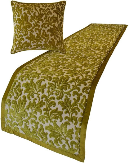 The HomeCentric King/Queen/Twin Chartreuse Decorative Queen 74"x18" Bed Runner Without Pillow Cover, Velvet, Floral Pattern Bed Scarf on Velvet Fabric - Enchanted Chartreuse