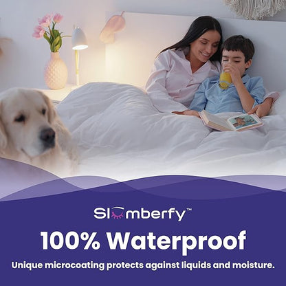 Full Size Waterproof Cooling Mattress Protector by Slumberfy - Premium Skin-Safe Cover, Natural Fabric with ArcticTex Technology, Noiseless Quilted Cover – 54x75 in.