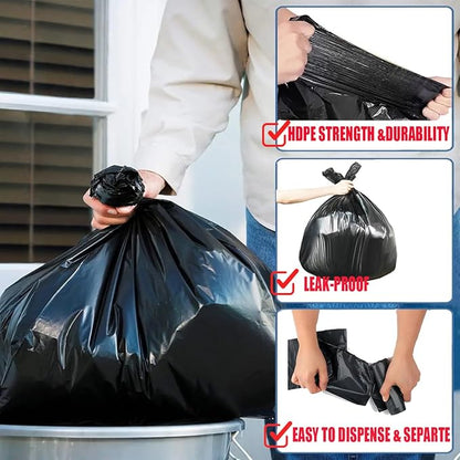 8-10 Gallon Trash Bags, 150 Count Black Garbage bags, Multi-purpose Trash Can Bin Liners for Bathroom, Office, Industrial, Commercial, Janitorial, Municipal, Recycling