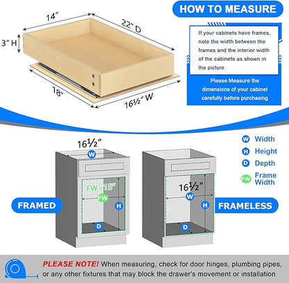WelFurGeer Soft Close Pull Out Cabinet Organizer, 14" W x 22" D Pull Out Drawer for Cabinet, Bottom Mount Pull Out Drawers for Kitchen Cabinets, Durable Pullout Drawers for Home & Kitchen Organization