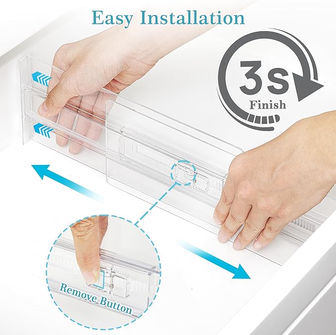 Vtopmart 18 Pack Drawer Dividers for Clothes, 4" High 10.2"-16.6" Adjustable Expandable Dresser Drawer Organizer, Clear Plastic Separators for Dresser, Baby Clothing, Underwear, Cosmetic, Toiletries