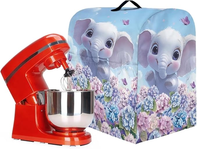 Cute Cartoon Elephant Mixer Cover Stand Dust Proof Covers with Handle and Front Pockets Kitchen Aid Mixer Cover for 6-8 Qt Mixer,Kitchen Coffee Maker Toaster Machine Dust Cover
