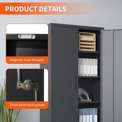72'' Garage Storage Cabinet, Lockable Storage Cabinet with Adjustable Shelves, Steel Tool Cabinets for Home, Office, Garage, Require Assembly, Black