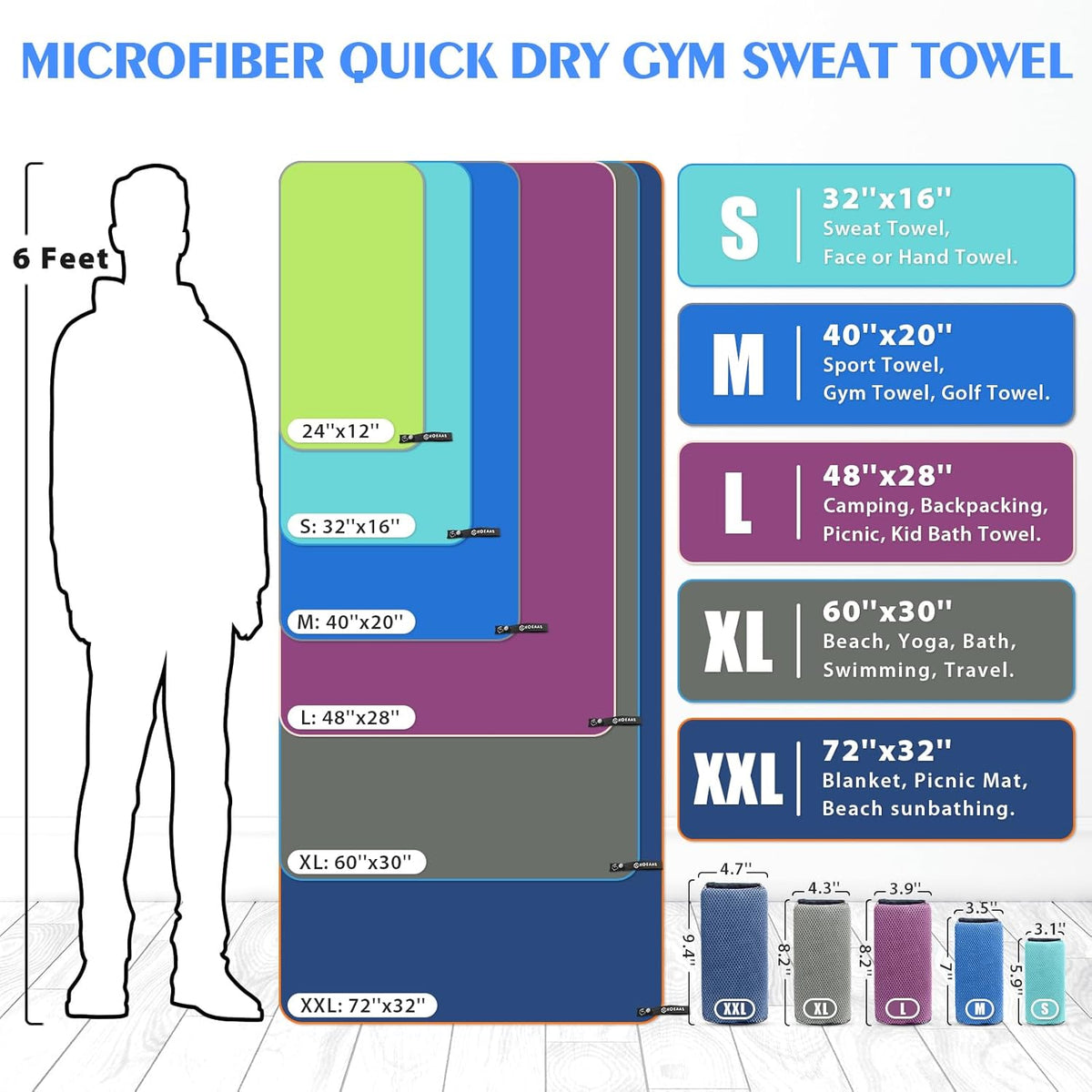 HOEAAS 2 Pack Microfiber Camping Towels, Quick Dry Towel, Super Absorbent Ultra Compact Travel Towel Soft Lightweight Sports Towel for Sweat Fast Drying Towels for Pool,Gym,Hiking,Backpacking,Fitness
