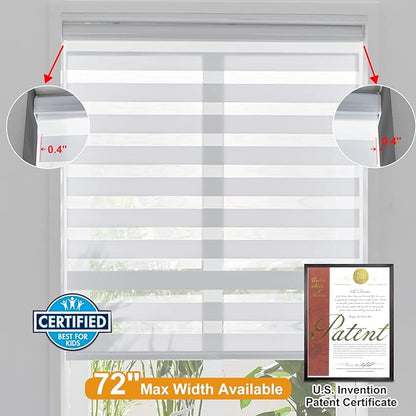 Persilux Zebra Cordless Roller Shades for Windows, Privacy Blinds (16" W x 64" H, White) for Sliding Door, Light Control for Day and Night, Home and Office