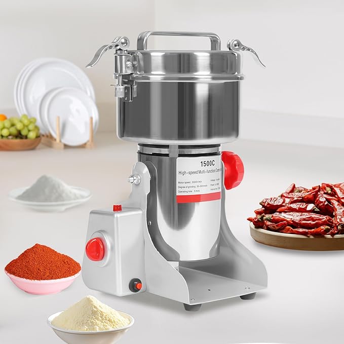 Electric Grain Mill Grinder, 1500g/3.31lbs High-speed 30000r/min Food Grinder, 110V 4100W Countertop Grain Mill for Dry Spice Herbs Grains Coffee Rice Pepper (1500g)