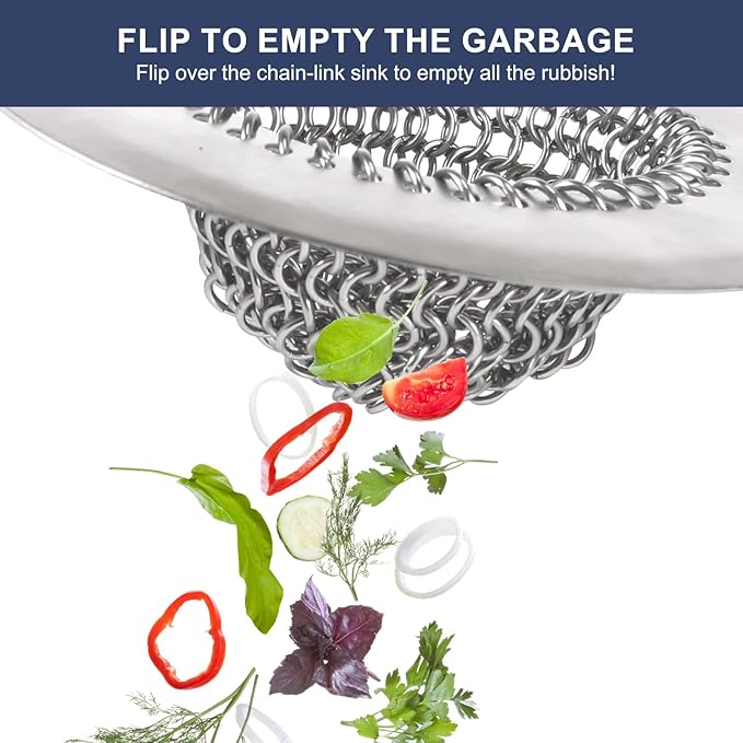 Sink Drain Strainer Kitchen Mesh Sink Strainer, Reversible Easy Clean Stainless Steel Large Kitchen Filter Trap Basket, Flippable Food Catcher for Garbage Disposal Without Clogging