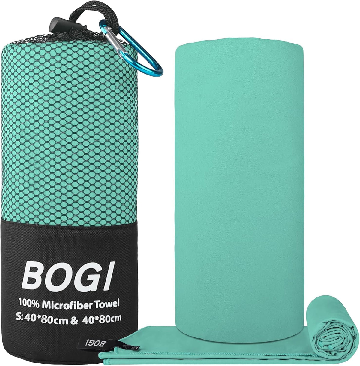 BOGI Microfiber Travel Sports Towel-Quick Dry Travel Towel,Soft Lightweight Absorbent Compact Sports Towel for Camping Gym Beach Bath Yoga Swimming Backpacking (S:16''x32'',2Pcs-Mint)