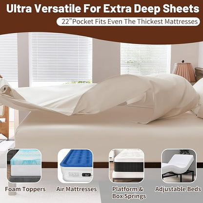 Extra Deep Pocket California King Sheets 18-24 Inch 100% Egyptian Cotton 1000 Thread Count Sateen Weave Soft Breathable 4 Pieces（California King,Linen）