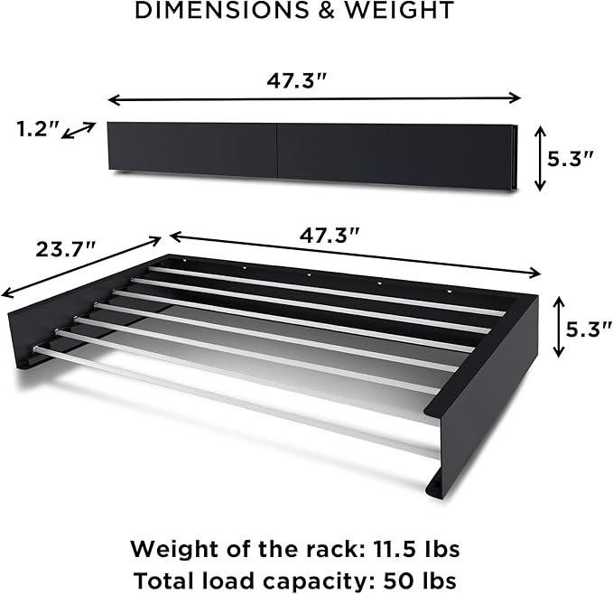 Step Up Laundry Drying Rack (Extra Large: 47 Inches, 12 Lbs), Wall Mounted, Retractable Clothes Drying Rack, 70lbs Capacity, 27 Linear Ft, with Wall Template and Long Drill Bit (47" White)