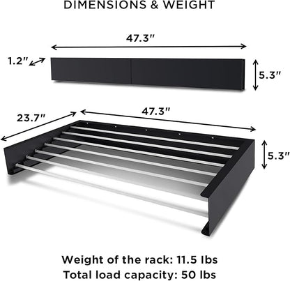 Step Up Laundry Drying Rack (Extra Large: 47 Inches, 12 Lbs), Wall Mounted, Retractable Clothes Drying Rack, 70lbs Capacity, 27 Linear Ft, with Wall Template and Long Drill Bit (47" White)