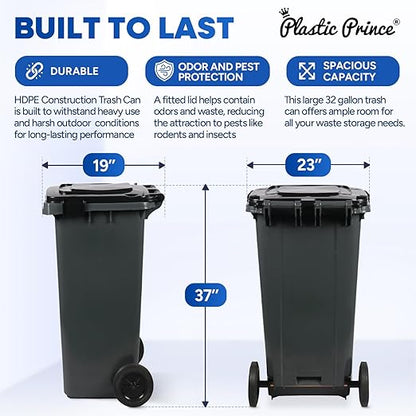 32 Gallon Trash Can with Wheels Outdoor Garbage Can with Lid and Wheels Locking Trash Can Commercial Heavy-Duty Trash Bin Rolling, Plastic 2 Pack