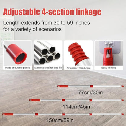 Spin Mop Heads Replacements for O Ceda EasyWring 1-Tank System, 4-Section Stainless Steel Mop Handle, 2 Microfiber Mop Head Refills, 1 Base and 1 Scrub Brush Combo Set for Floor Cleaning