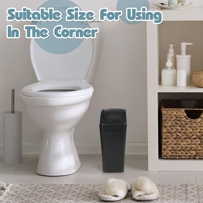 Hoolerry 8 Pcs 3 Gallon/12 Liter Small Trash Can Plastic Kitchen Garbage with Lid Small Trash Bin for Bathroom Office Bedroom Kitchen Waste Outdoor (Black)