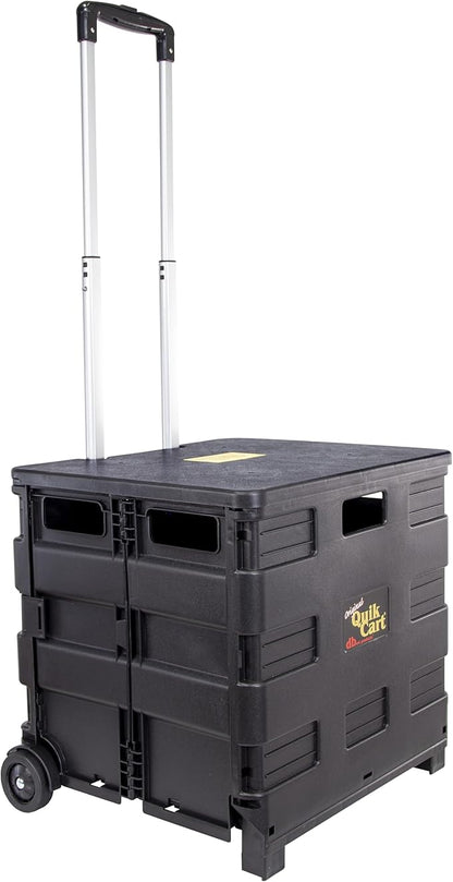 dbest products Quik Cart Collapsible Rolling Crate on Wheels for Teachers Tote Basket 80 lbs Capacity, Made from Heavy Duty Plastic Used as a Seat, Black