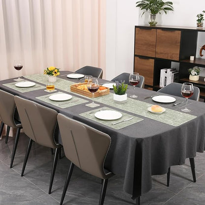Table Runners 55 Inches Long, Dual-Sided Faux Leather Farmhouse Table Runner Waterproof Non-Slip for Living Room Party Home Decor Holiday Decorations(Gray Grass Green, 15 x 55 Inch)