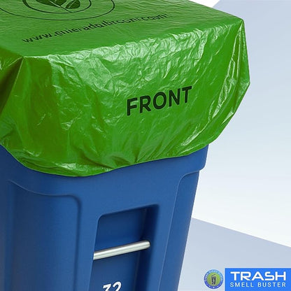Trash Can Smell Eliminator Cover Odor Eliminating Bag with Optional Straps Lemon Scented Durable Chemical Free 32 Gallon 2 Pack