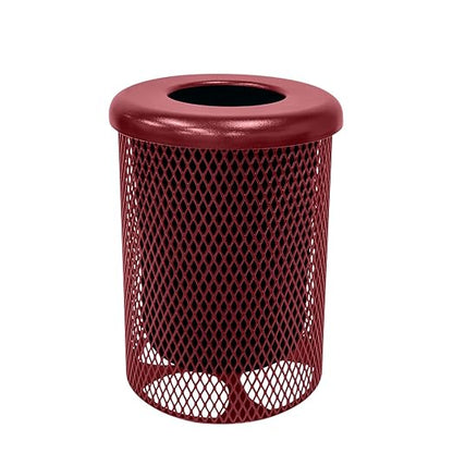 COATEDOUTDOORFURNITURE RFT-BUR Heavy Duty 32 Gallon Round Trash Receptacle, Liner Included, Burgundy with Black Flat Top, Made in America