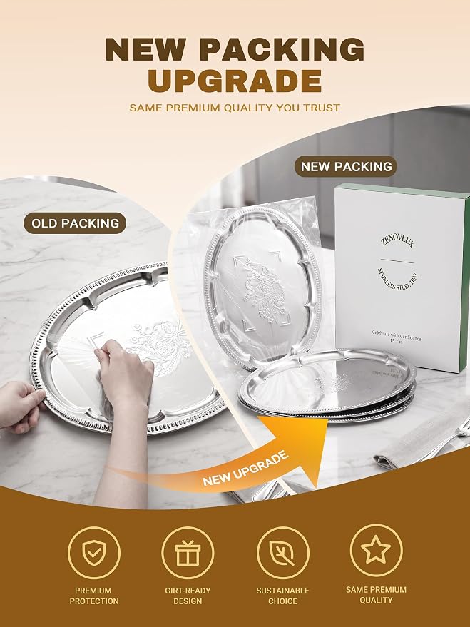 4-Pack 15.7" x 11.8" Silver Serving Trays