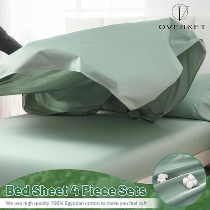 100% Egyptian Cotton Sheets Cal King Sheet Set 1000 Thread Count Sateen Weave Soft Breathable 16-Inch Deep Pocket 4PCS（California King,Sage Green）