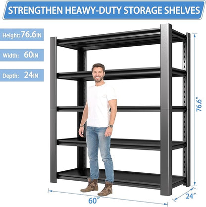 5-Tier Garage Shelving Heavy Duty, 3000 LBS Capacity Metal Storage Rack 76" H x 60" W x 24" D, Adjustable Shelves Unit for Garage, Warehouse, Basement, Pantry, Workshop.4 Pack