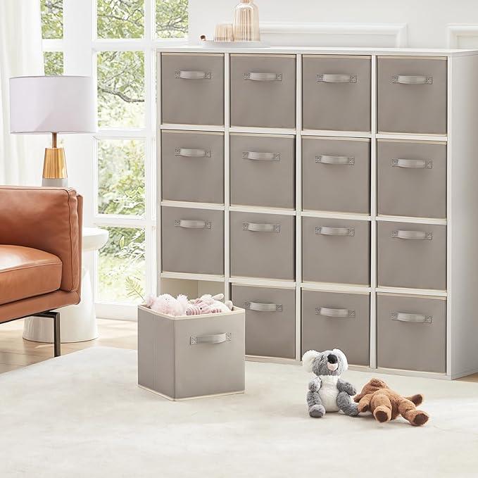 Lifewit 16 Packs Storage Cubes, 11 Inch Cube Storage Bins, Foldable Decorative Fabric Storage Baskets for Organizing Home Organizers with Handles for Shelves, Closet, Light Gray