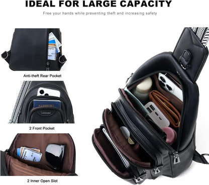 10L Crossbody Sling Bag for Women Men Anti Theft Cross Body Fanny Pack Belt Bag Purse Gifts for Women Faux Leather, Black