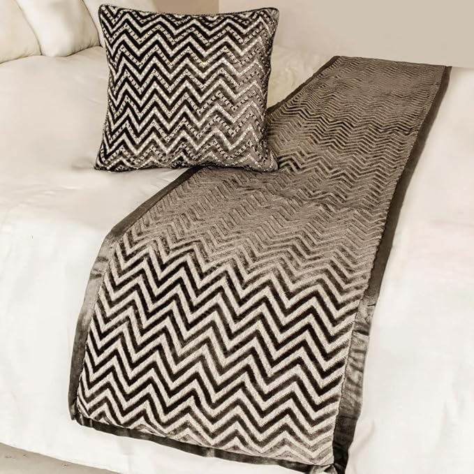 The HomeCentric King Queen Twin Grey Decorative Twin 53"x18" Bed Runner Without Pillow Cover, Crystals Bed Scarf on Velvet Fabric - Grey Crystal Chevy