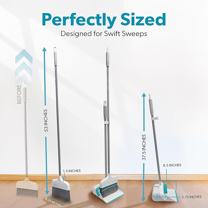 BLACK+DECKER Butler Broom and Dustpan Set for Home, Short Handle, Stand Up and Lightweight Space Saving Dust Pan and Broom Combo for Kitchen, Living Room, Bathroom, Lobby Floor Use