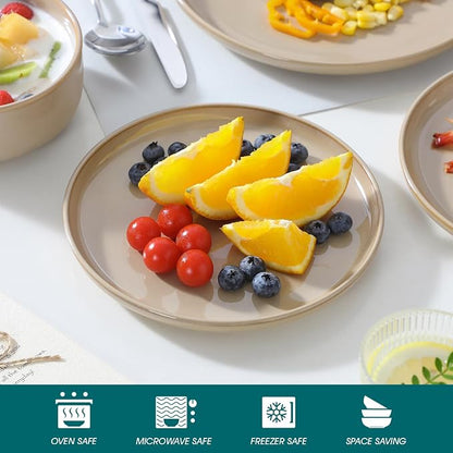 vancasso PLAYA Ceramic Plates and Bowls Sets, 24 Pieces Brown Dinnerware Sets