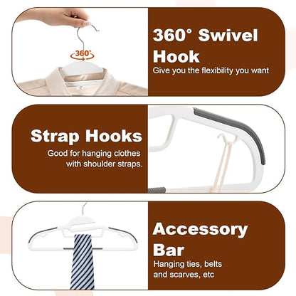 HOUSE DAY White Plastic Hangers 50 Pack, Slim Space Saving, Non Slip Hangers with Rubber Pads, Heavy Duty Coat Hanger for Closet, Prevent Stretching S-Shaped Clothes Hanger for Shirt, Suit, Pants